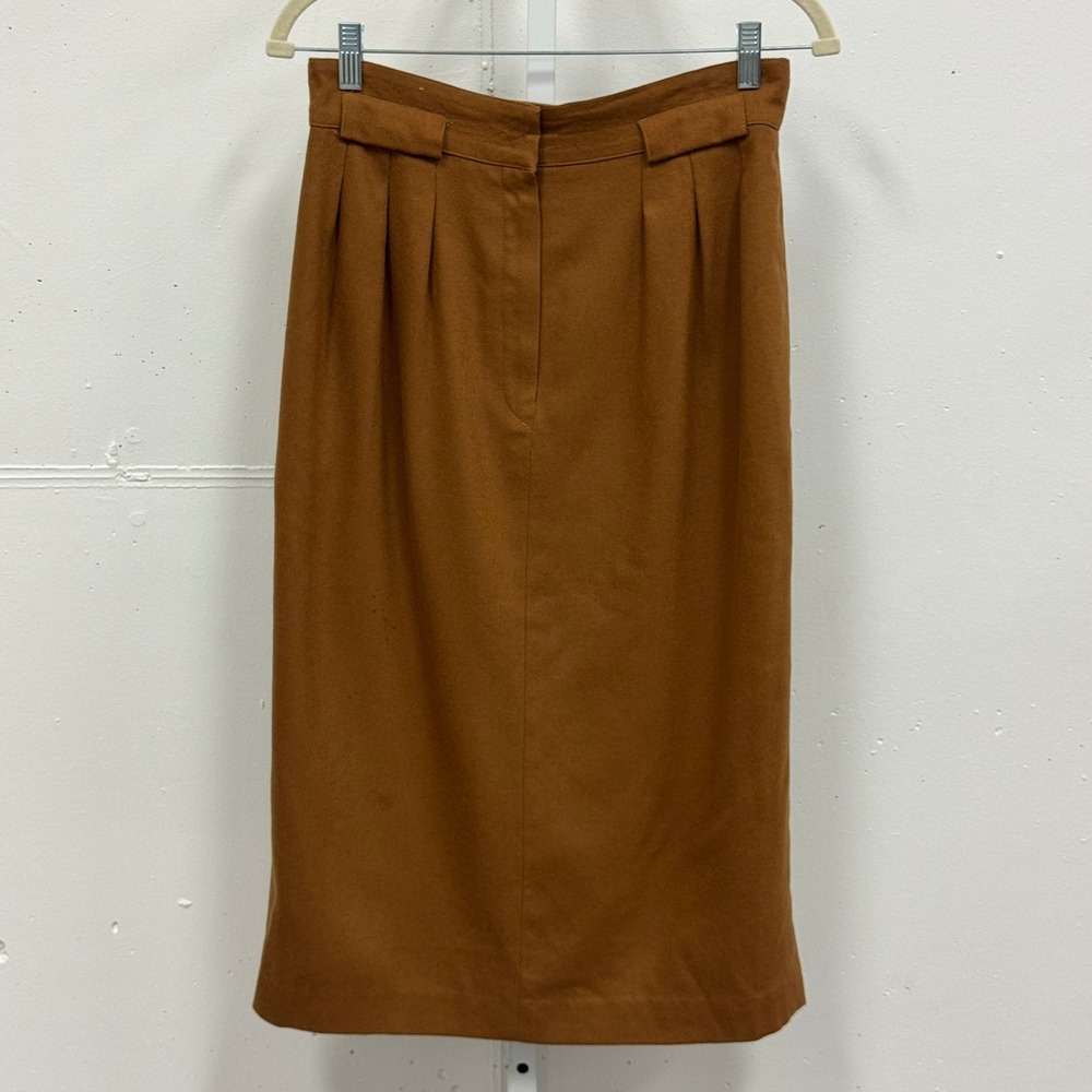 Vintage Anne Klein‎ Petites Brown Pleated Pencil Skirt High Waisted Size 12P
